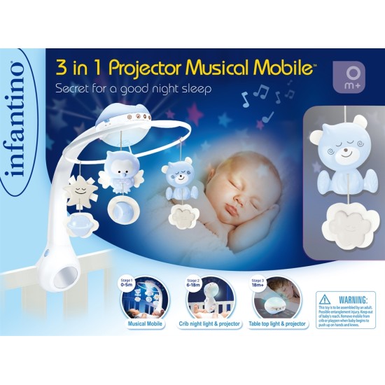 Infantino Μουσικό περιστρεφόμενο mobile με προτζέκτορα, 3 σε 1 μπλε