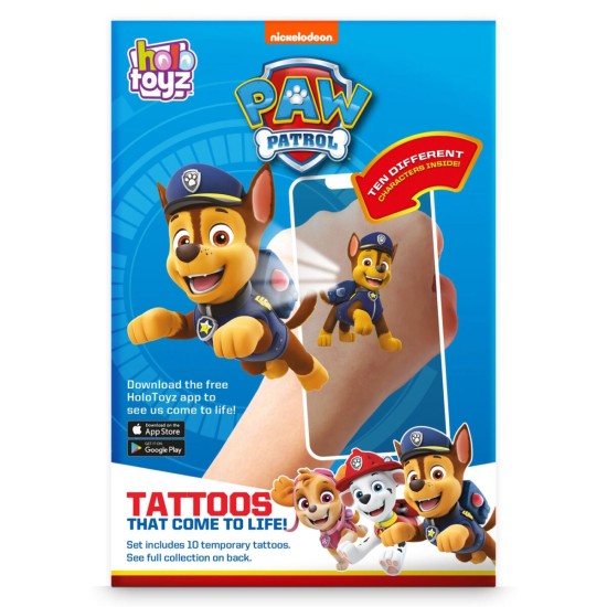 HoloToyz AR Προσωρινά τατουάζ για παιδιά Επαυξημένης πραγματικότητας με εικόνες που ζωντανεύουν σε κινούμενα σχέδια - Paw Patrol