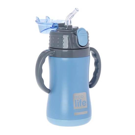 Ecolife παιδικό ανοξείδωτο μπουκάλι θερμός 300 ml με καλαμάκι, μπλε