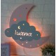 Χειροποίητο Προσωποποιημένο Ξύλινο Παιδικό Φωτιστικό Φεγγάρι με Σύννεφο 